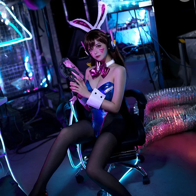 Dva Cosplay Prop - Overwatch D.Va Kombinezon Króliczek Seksowny Skórzany