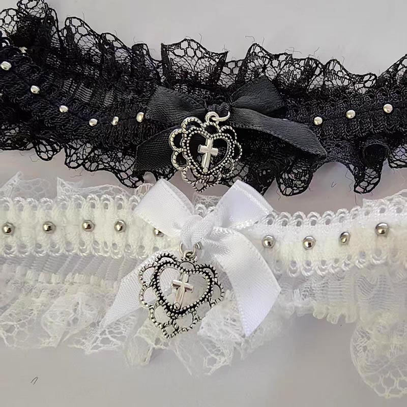 Magnetic Clasp Cosplay - Gotycki czarny koronkowy choker z kokardą